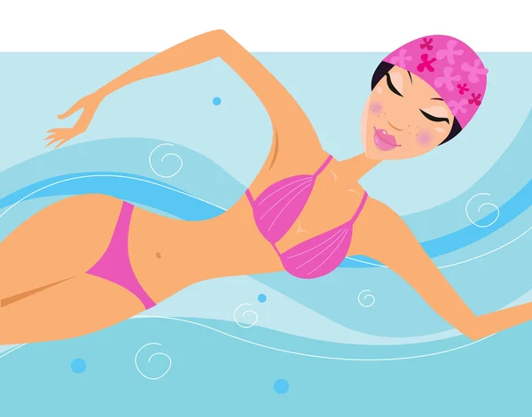 Swimming sexy woman in water pool — Stock Vector