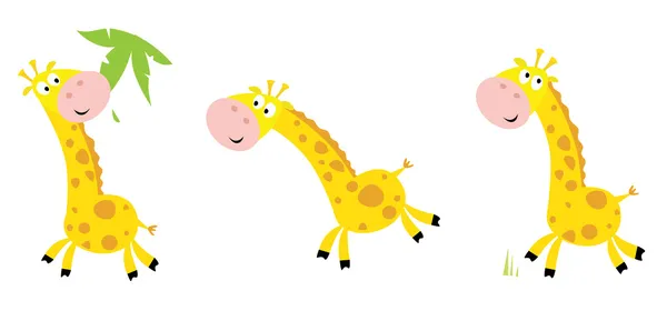 Girafe jaune dessin animé vectoriel en 3 poses — Image vectorielle