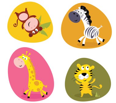 Illustration set of cute safari animals clipart