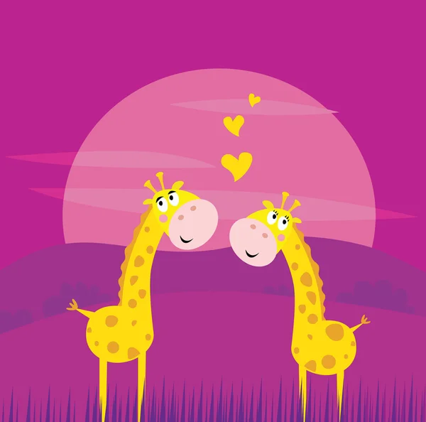 Dvě žluté africké žirafy v lásce — Stockový vektor