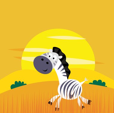 Africa animals: Cute cartoon africa zebra in the wild savanna clipart