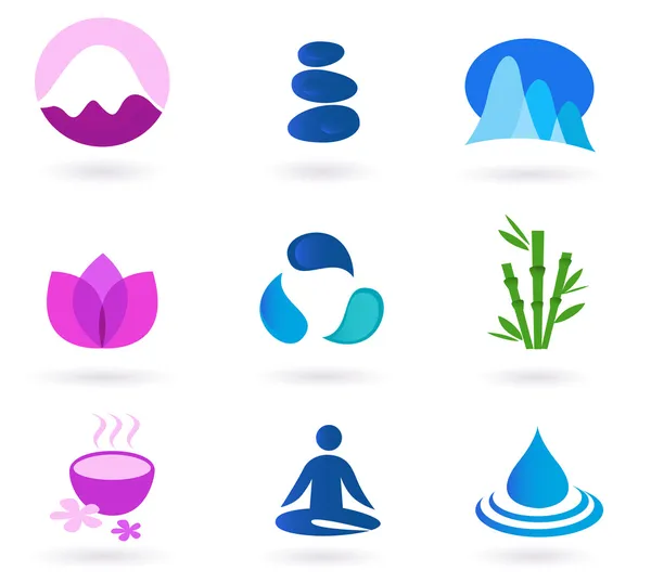 Conjunto de iconos de bienestar, relajación y yoga. Vector — Vector de stock