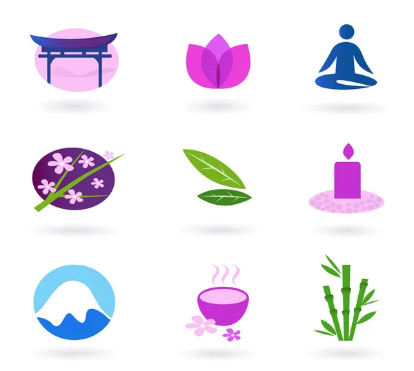 Conjunto de ícones de bem-estar, relaxamento e ioga. Vetor — Vetor de Stock