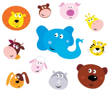 Cute smiling animal head icons ( emoticons ) clipart