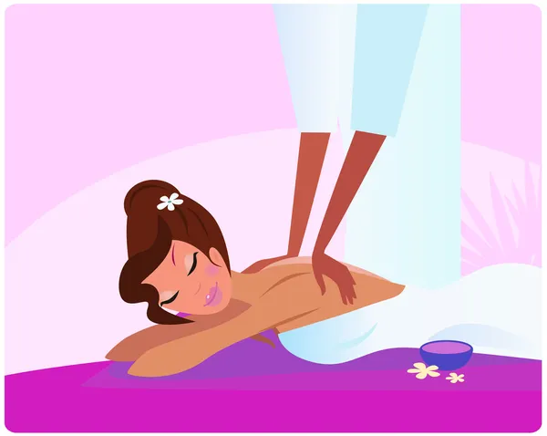 Здоровье и спа: девушка наслаждается массажем — стоковый вектор