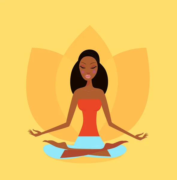 Zen Meditasyonu - lotus çiçeği pozisyonda yoga-kız — Stok Vektör