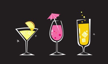 Retro drinks collection isolated on black background clipart