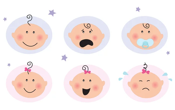 Baby boy and girl icons: facial expression — Stock Vector