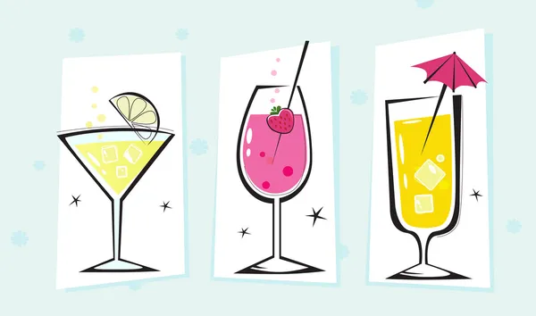 Stylized retro drinks collection isolated white background — Stock Vector