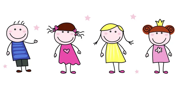 Stick figures - doodle children characters — Stock Vector