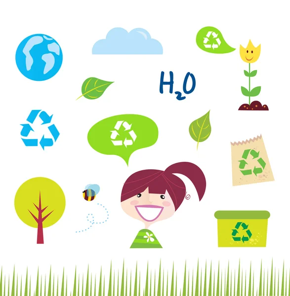 Iconos de reciclaje, naturaleza y ecología aislados sobre fondo blanco — Vector de stock