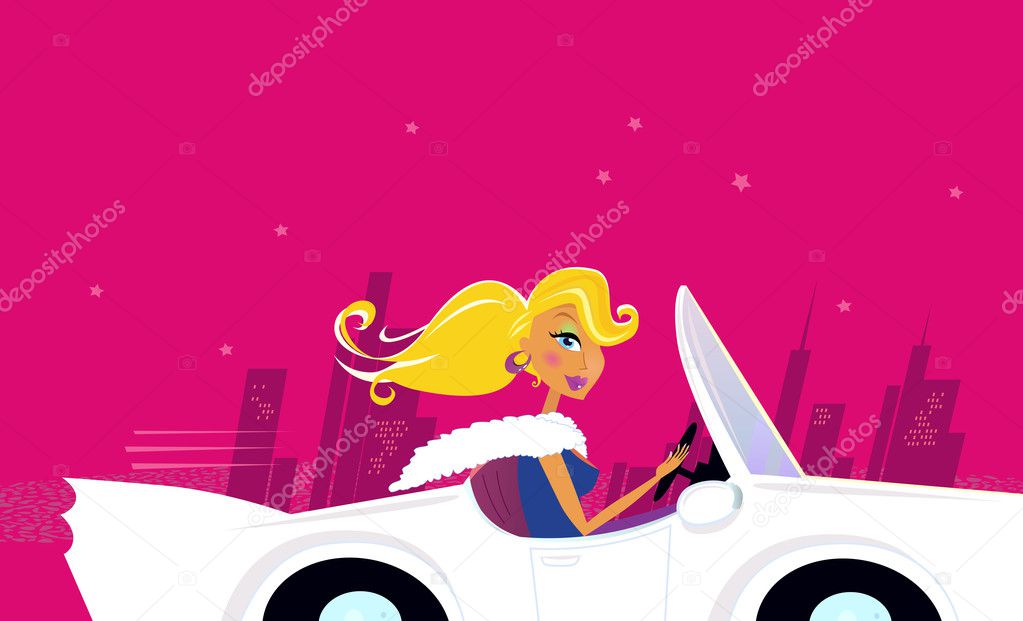 Girly Chick Driver in a Convertible Car