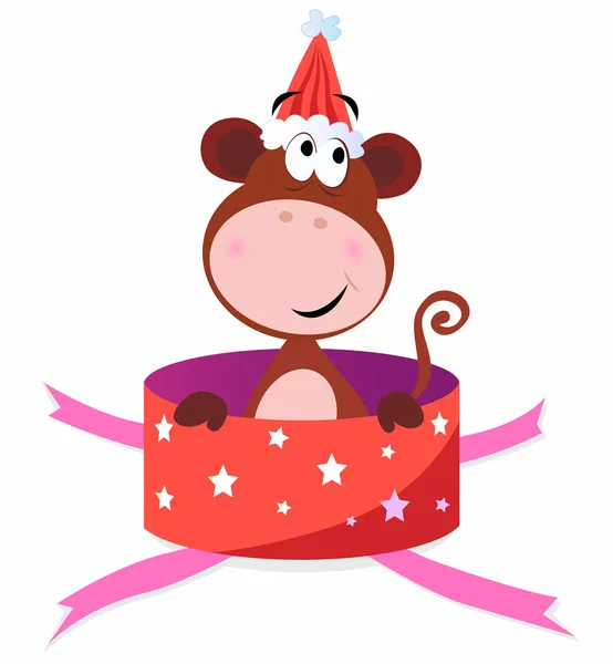 Weihnachtsgeschenk: Affe in roter Schachtel — Stockvektor