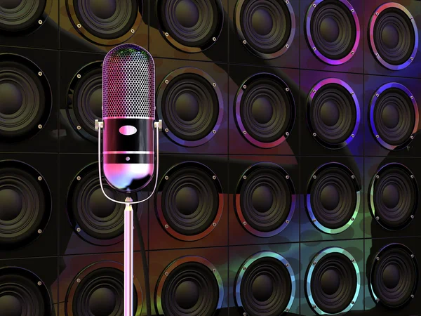 Mikrofon renkli ışıklar altında — Stok fotoğraf