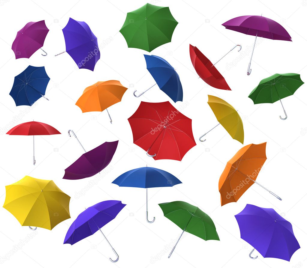 Colorful flying umbrellas
