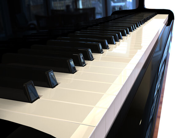 3D rendering of keyboard on black piano