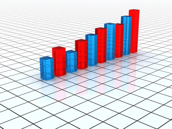 Transparentní modré a červené graf pruhů — Stock fotografie