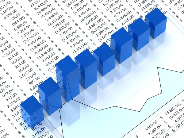 Tabellenkalkulation mit blauem Diagramm — Stockfoto