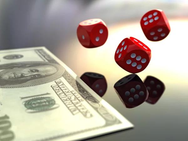 3D rendering dices and dollars — Stock Photo, Image