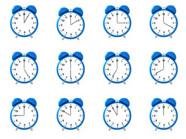 Twelve blue alarm clock's clipart