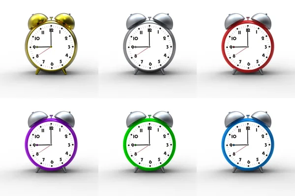 Relógios de alarme em fundo branco — Fotografia de Stock