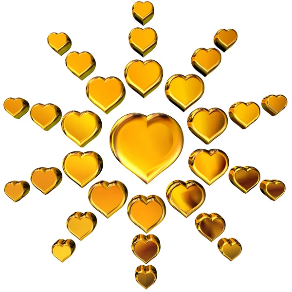 3D gyllene hjärtan — Stockfoto
