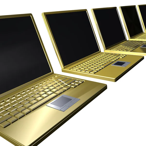 Gouden laptops in rij — Stockfoto