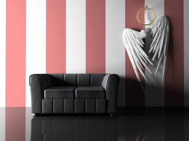 Interior with black sofa and pair wings clipart