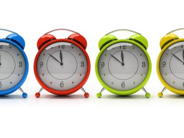Four colourful alarm clocks clipart