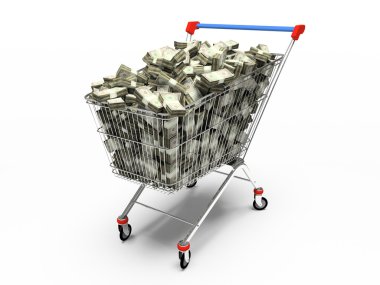 Shop pushcart with dollars clipart