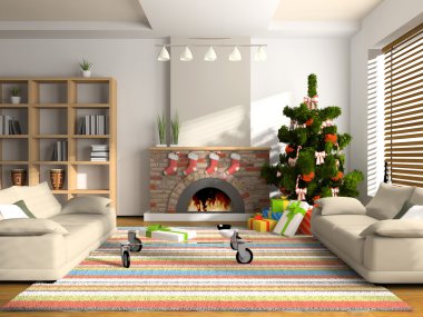 Christmas interior 3D rendering clipart