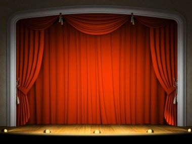 Empty stage with red curtain clipart