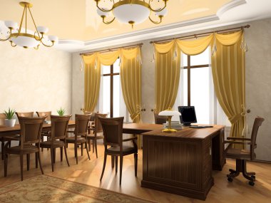 Office interior 3D rendering clipart