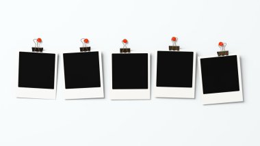 Five polaroid blanks on a wall 3D clipart