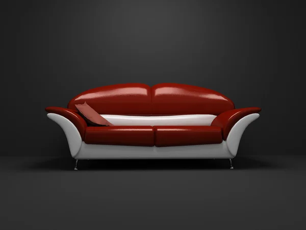 Sofá rojo sobre fondo oscuro — Foto de Stock