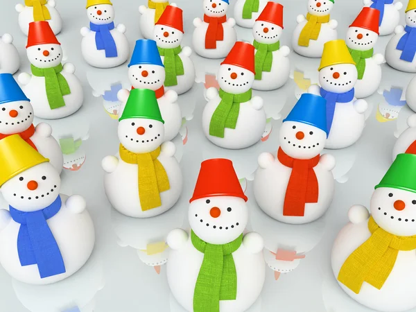 Colourful christmas snowmans — Stock Photo, Image