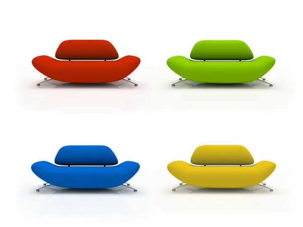 Τέσσερις διαρρύθμιση, πολύχρωμους καναπέδες — Φωτογραφία Αρχείου