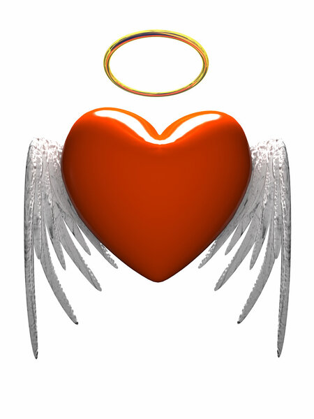 Red heart-angel with wings