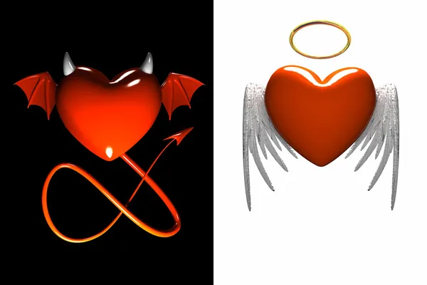 Corazón-diablo rojo y corazón-ángel rojo — Foto de Stock