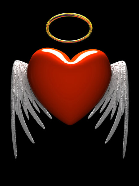 Red heart-angel with wings