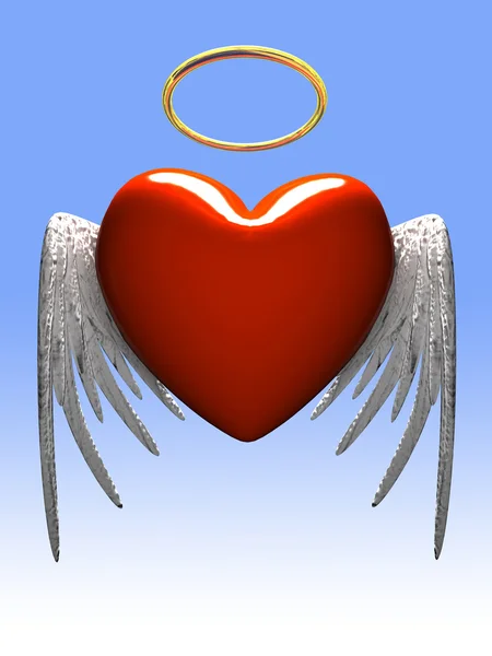 Rood hart-angel met vleugels — Stockfoto