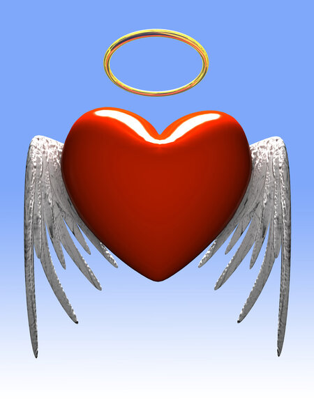 Red heart-angel with wings