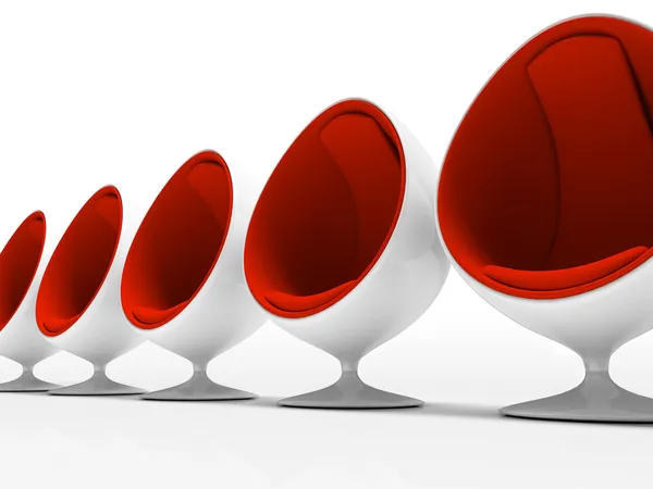 Fünf rote Stühle isoliert — Stockfoto