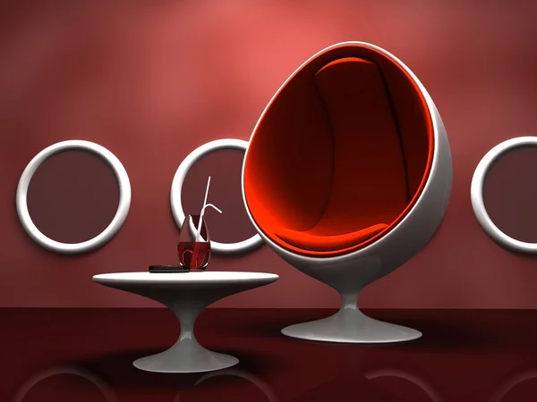 现代室内与红色的椅子 — 图库照片