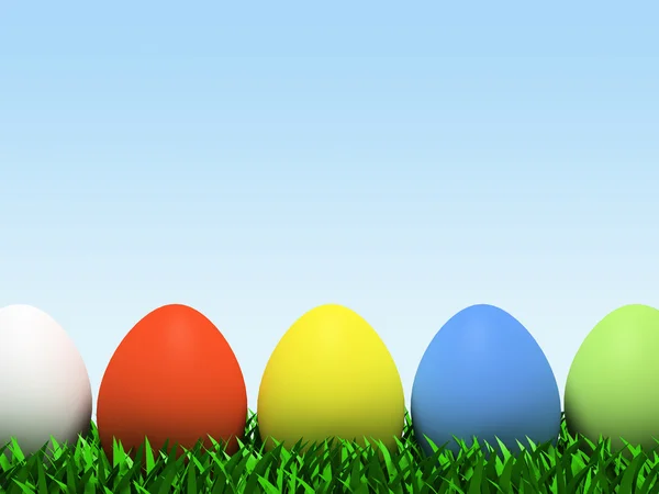 Cinco huevos coloridos en fila — Foto de Stock