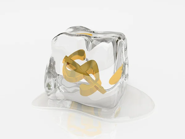 Dollaro nel cubo di ghiaccio rendering 3D — Foto Stock