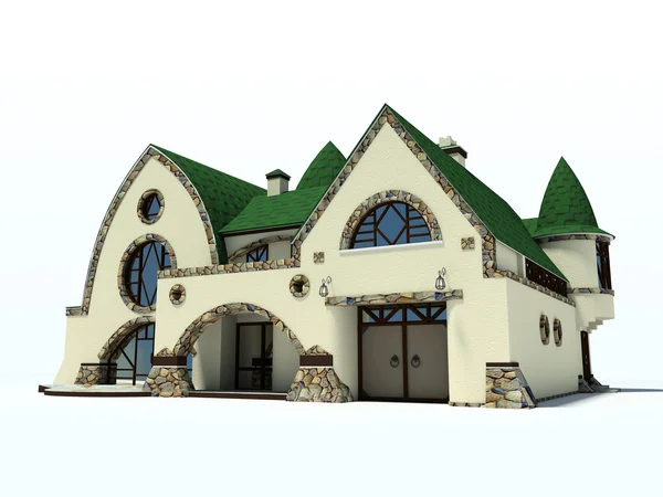 Dom z zielonym dachem — Zdjęcie stockowe