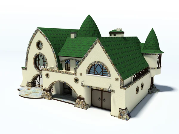 Hus med grönt tak — Stockfoto
