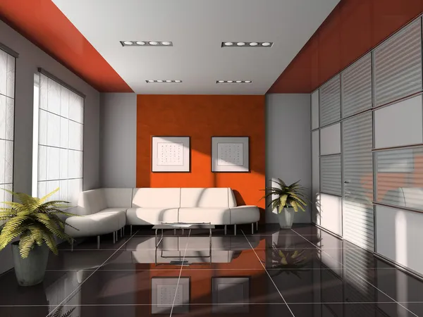 Büroeinrichtung mit orangefarbener Decke — Stockfoto