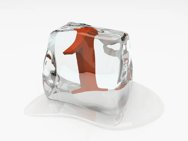 Numeral one in ice cube 3D rendering — Stock Photo, Image